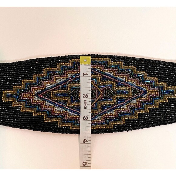 VTG La Regale Beaded Geometric Waist Belt Aztec Metallic Iridescent Beads 1980s main image 6